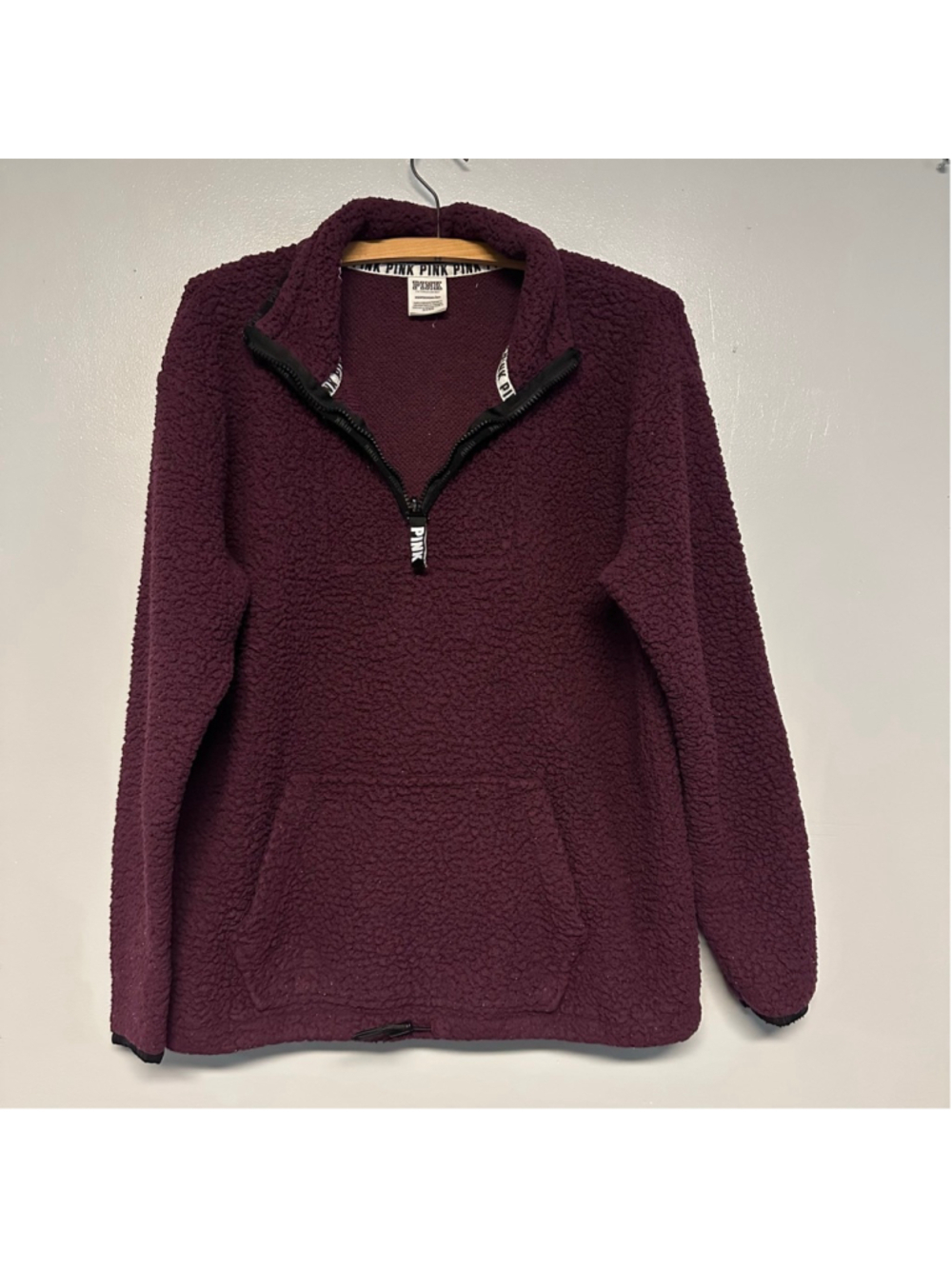 Victoria Secret PINK Burgundy Sherpa Quarter-Zip Sweatshirt size XS Pullover